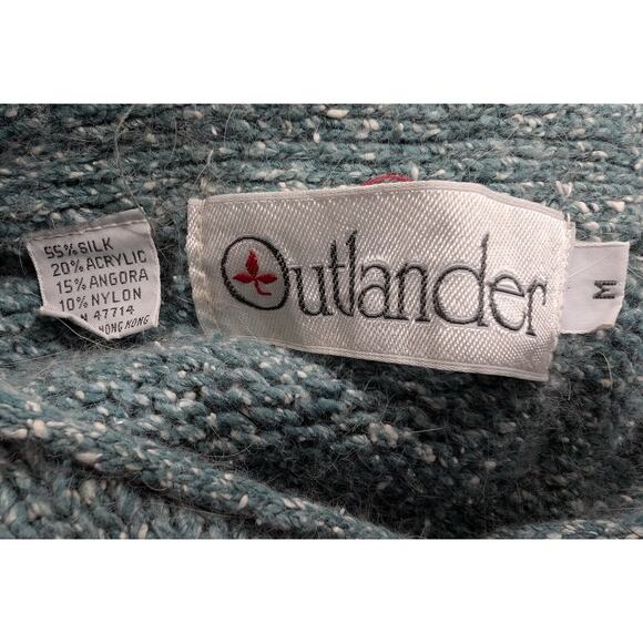 Vintage 90s Cardigan Sweater Teal Green White Misses Size M Outlander - Picture 5 of 7